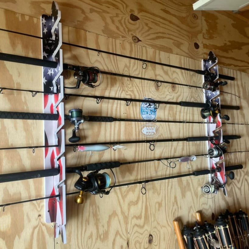 US Flag 7-Pole Fishing Storage Rack (Interlocking) US Flag 7-Pole Fishing Storage Rack (Interlocking)