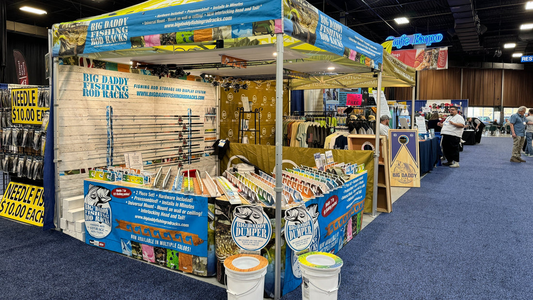 big daddy life and big daddy fishing rod racks at the nj saltwater fishing expo in edison, new jersey