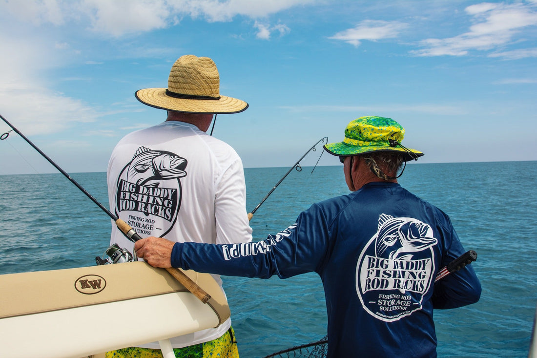 Two men fishing  in Big Daddy Fishing Rod Racks Shirts