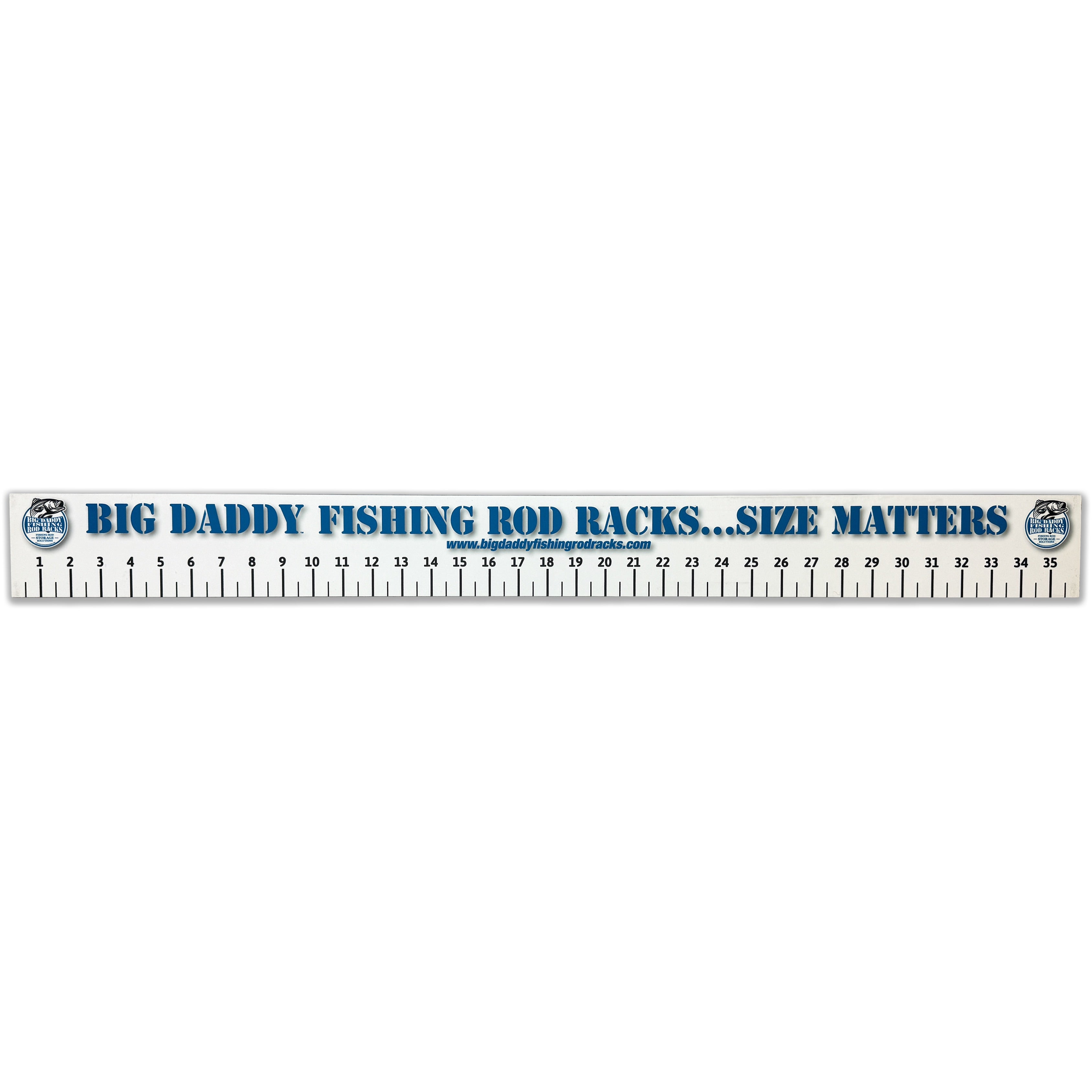 Fishing measurement ruler with text on a white background