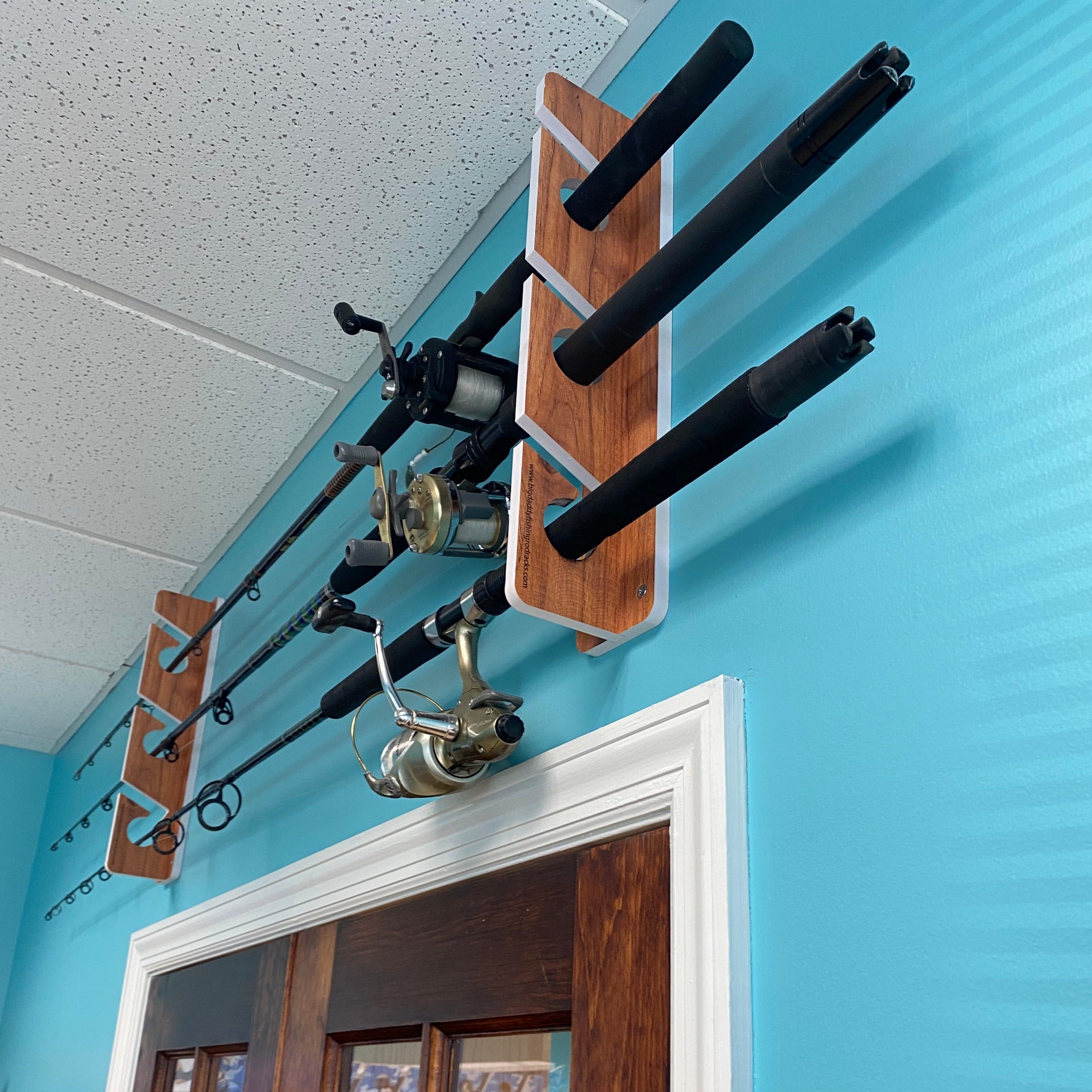 Teak 3-Holder Fishing Rod Rack Set image 0