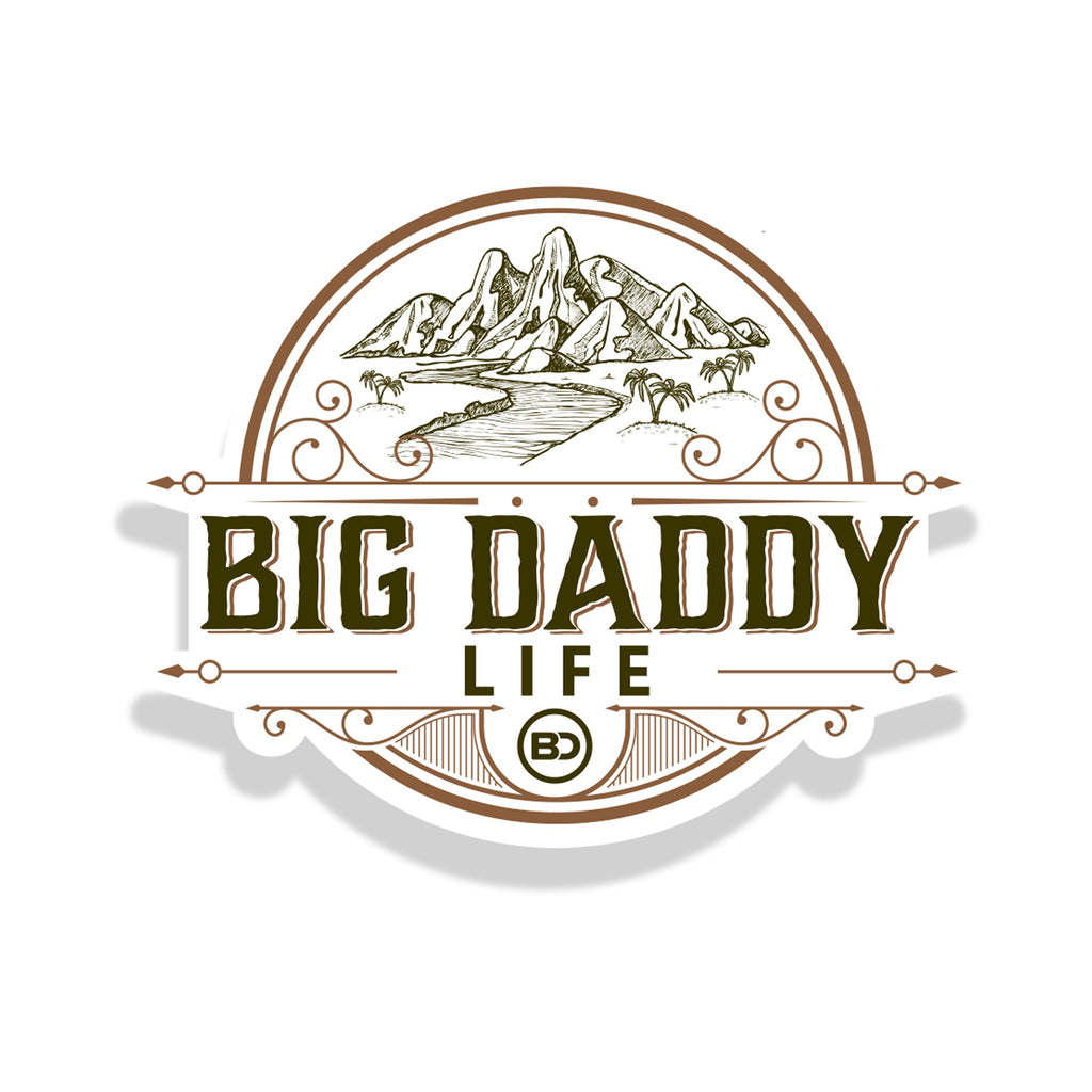 Logo for 'Big Daddy Life' with mountain illustration on a white background