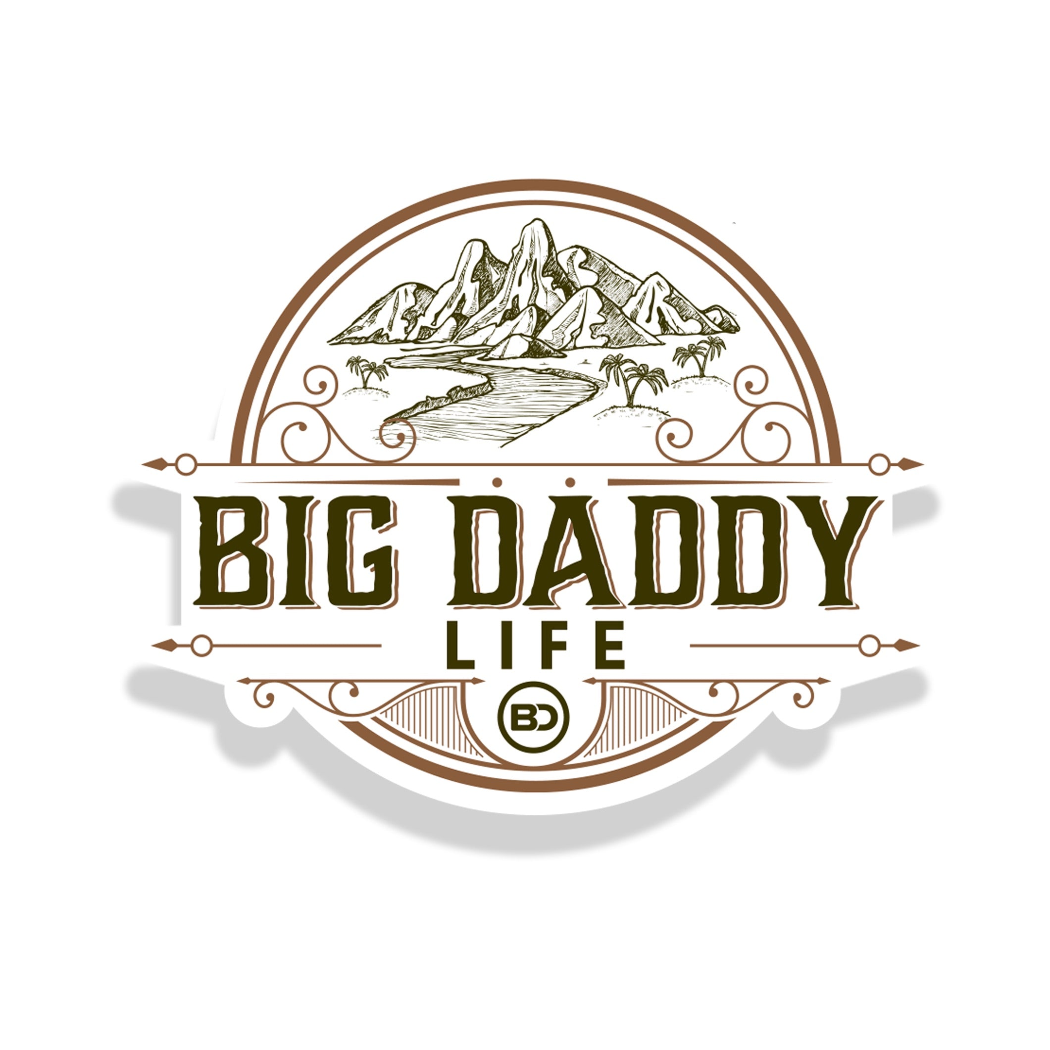 Logo for 'Big Daddy Life' with mountain illustration on a white background