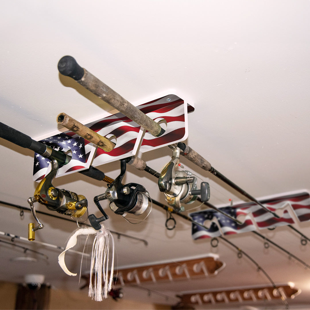 US Flag 3-Holder Fishing Rod Rack Set image 2