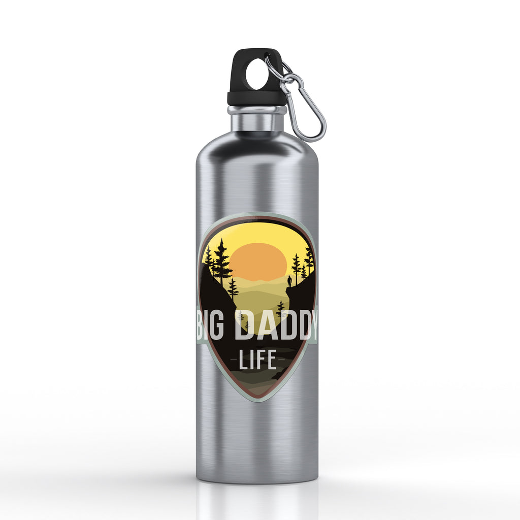 Silver water bottle with 'Big Daddy Life' design on a white background