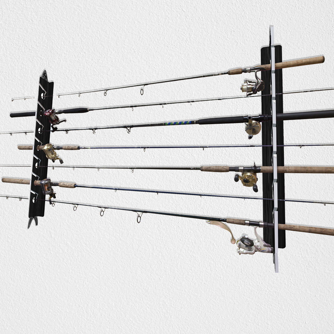 metal fishing rod holder Dark Elm 7-Pole Fishing Storage Rack (Interlocking) – Big Daddy Life
