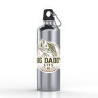 Silver water bottle with 'Big Daddy Life' fishing graphic on a white background