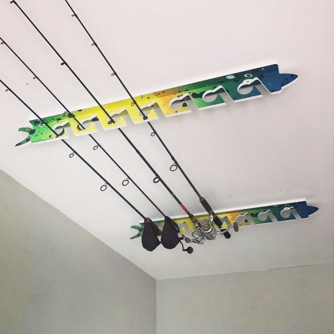 Mahi 7-Holder Fishing Rod Rack Set (Interlocking) on ceiling