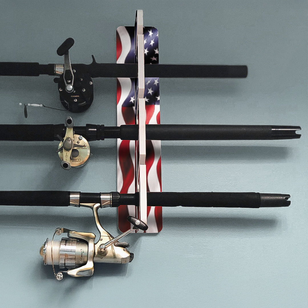 US Flag 3-Holder Fishing Rod Rack Set image 0