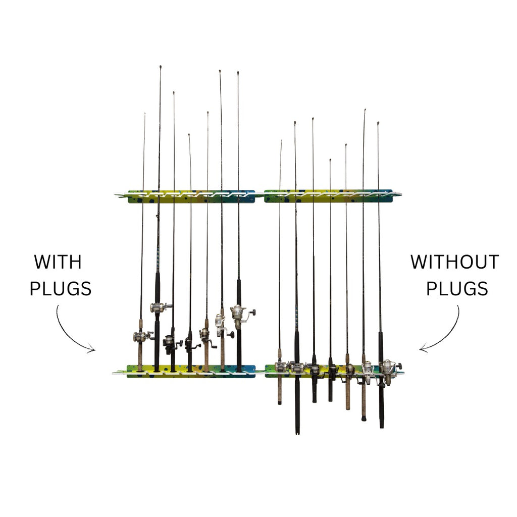 mahi rod rack graphic showing with and without plugs