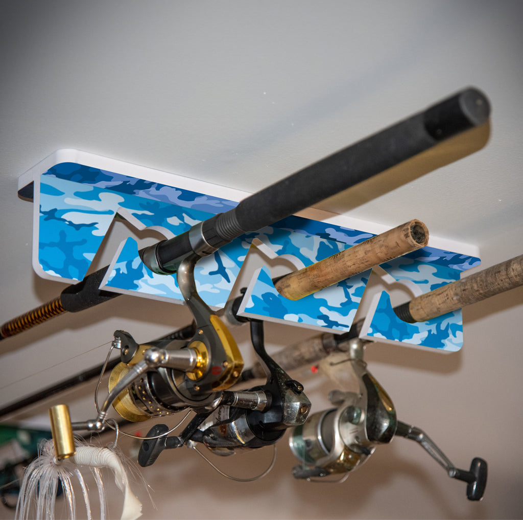 Blue Camo 3-Pole Fishing Storage Rack