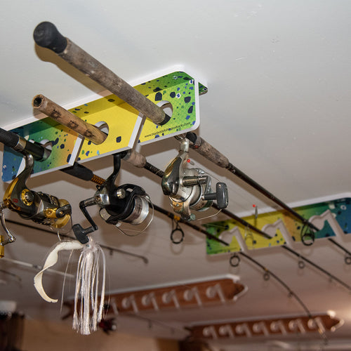Mahi 3-Holder Fishing Rod Rack Set on ceiling