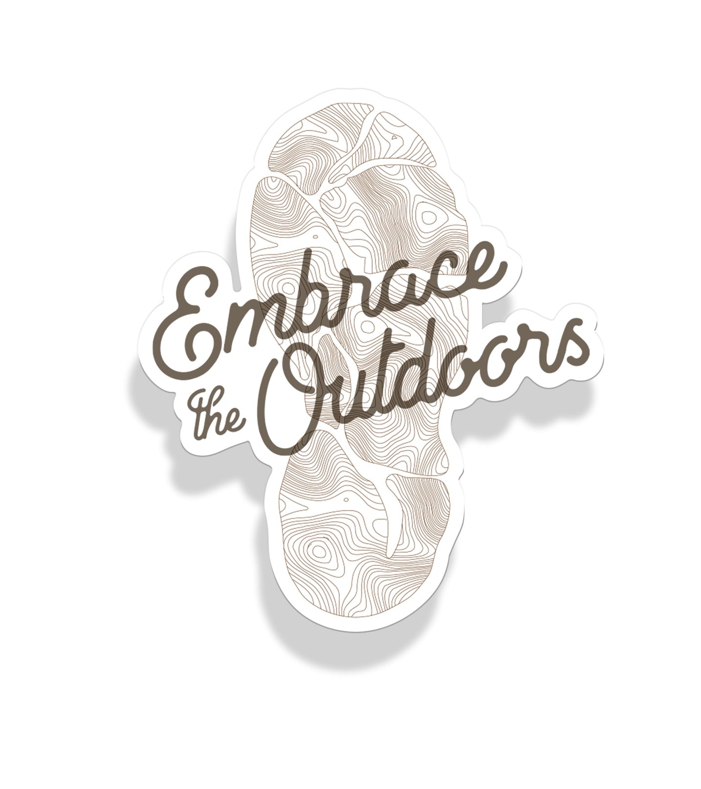 Sticker with 'Embrace the Outdoors' text and nature-themed design on a white background