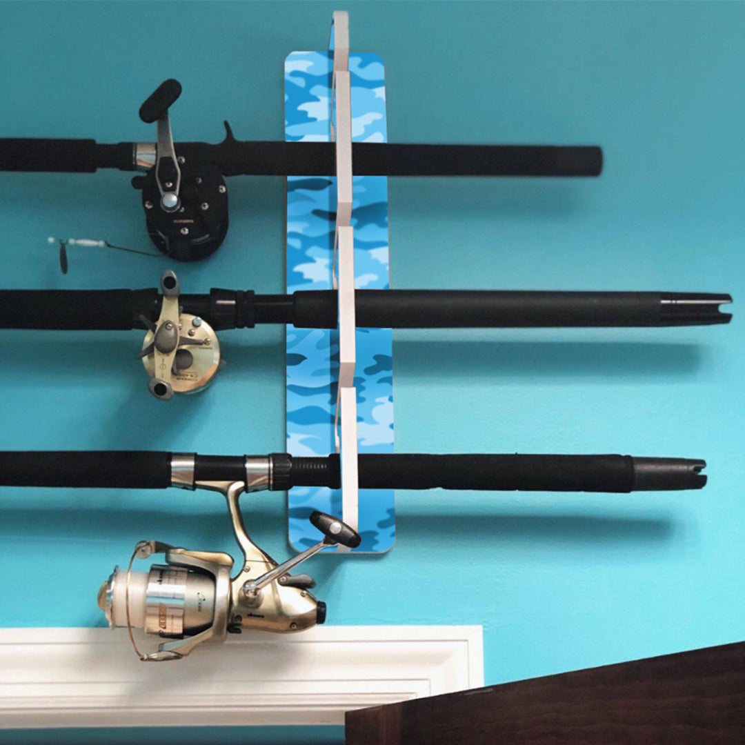 Blue Camo 3-Pole Fishing Storage Rack