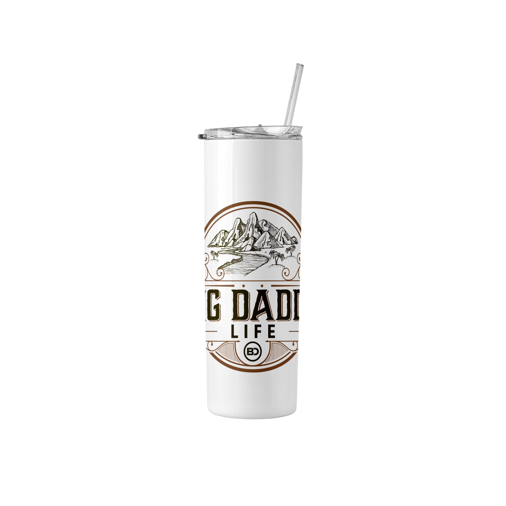 White tumbler with 'Big Daddy Life' design on a white background
