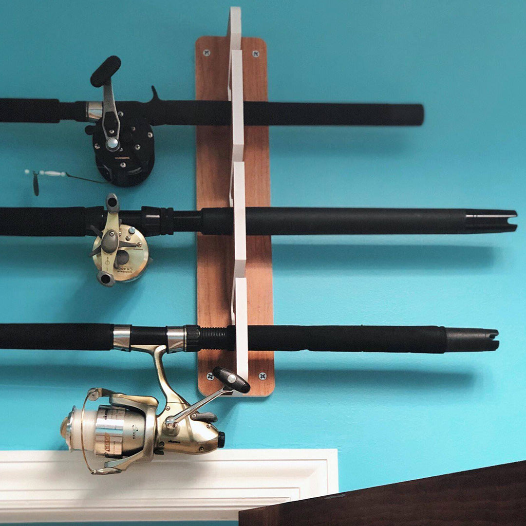 Teak 3-Holder Fishing Rod Rack Set image 3
