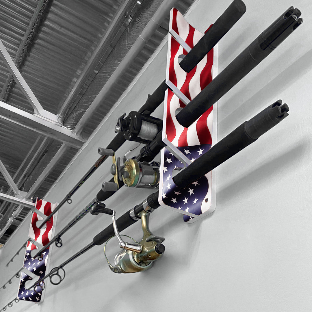 US Flag 3-Pole Fishing Storage Rack