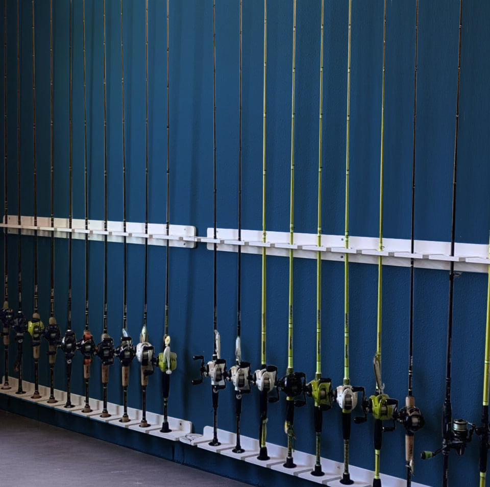 White 10-Pole Fishing Storage Rack 2.0 (Interlocking)